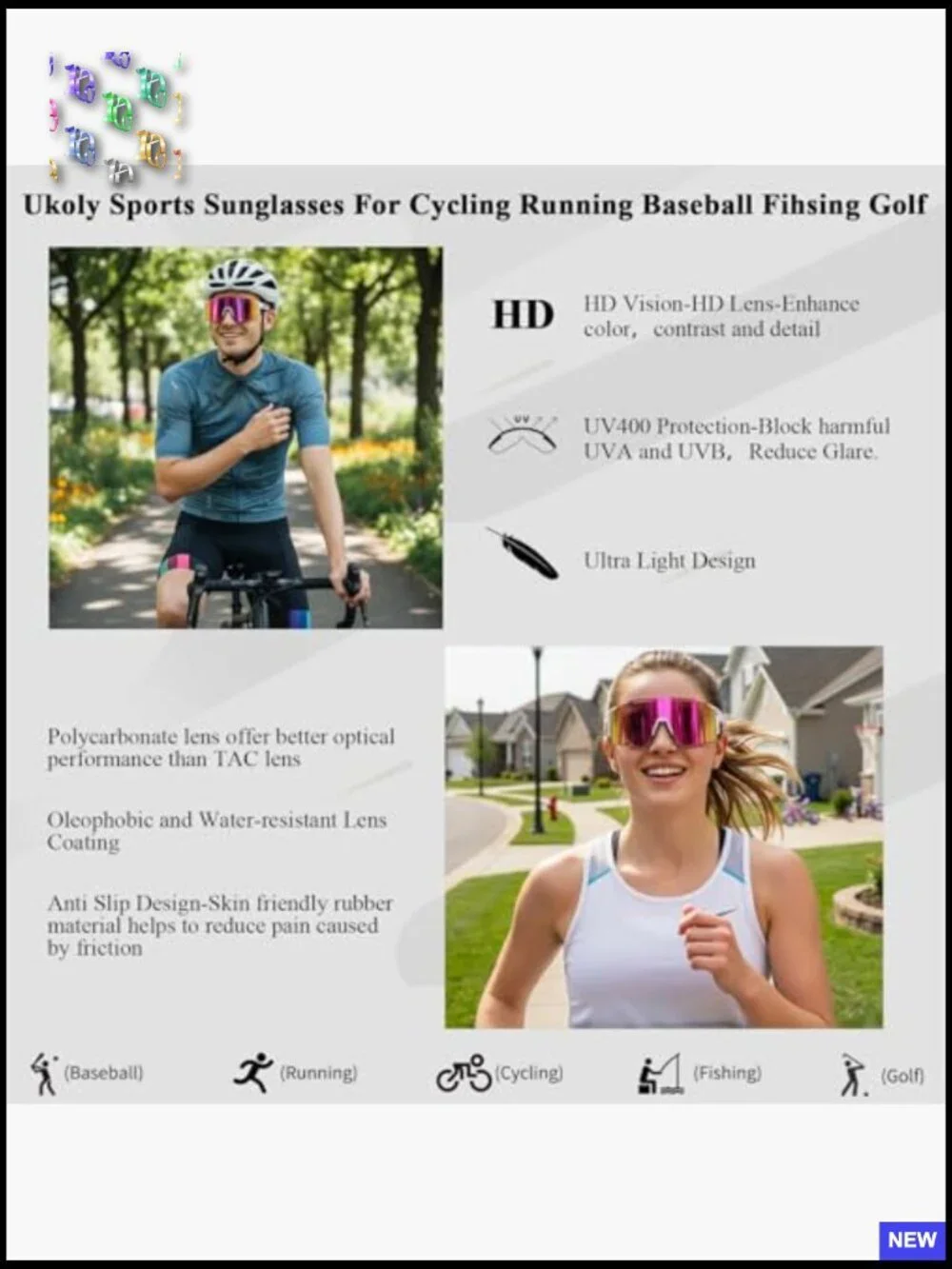 Polarized Sports Sunglasses with 3 Interchangeable Lenses Cycling Baseball